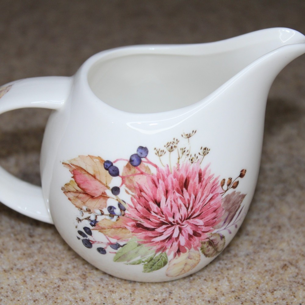 New Upcycled altered decor creamer fall thanksgiving small leaf motif